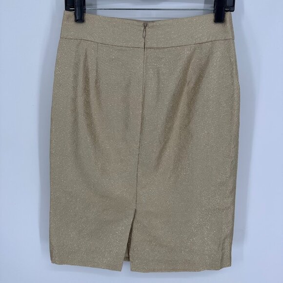 J. Crew Pencil Skirt 2 Metallic Silk Textured Gold Preppy Classic Party Holiday - Picture 2 of 5